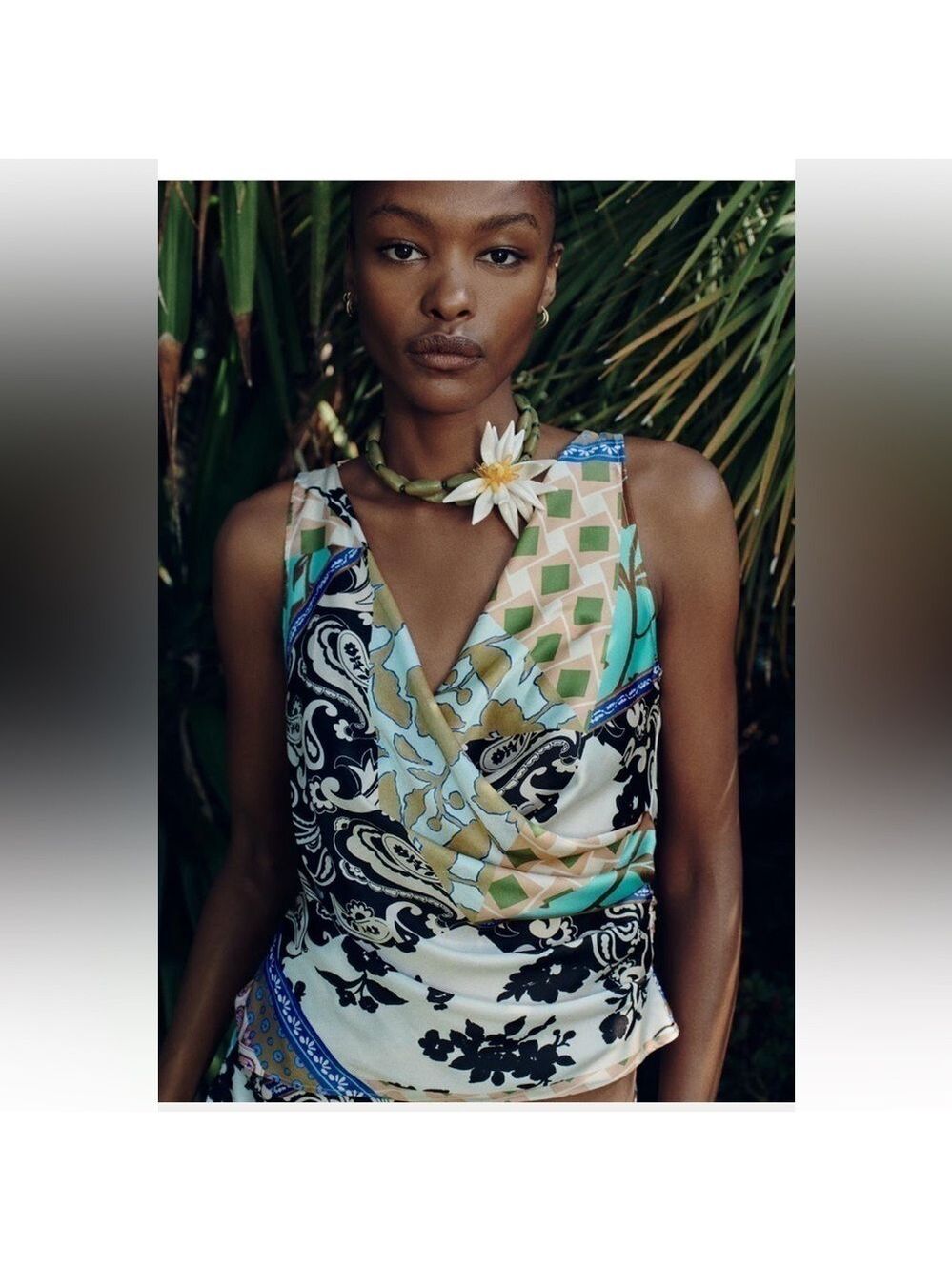 Zara Green and Brown Graphic Tank Top